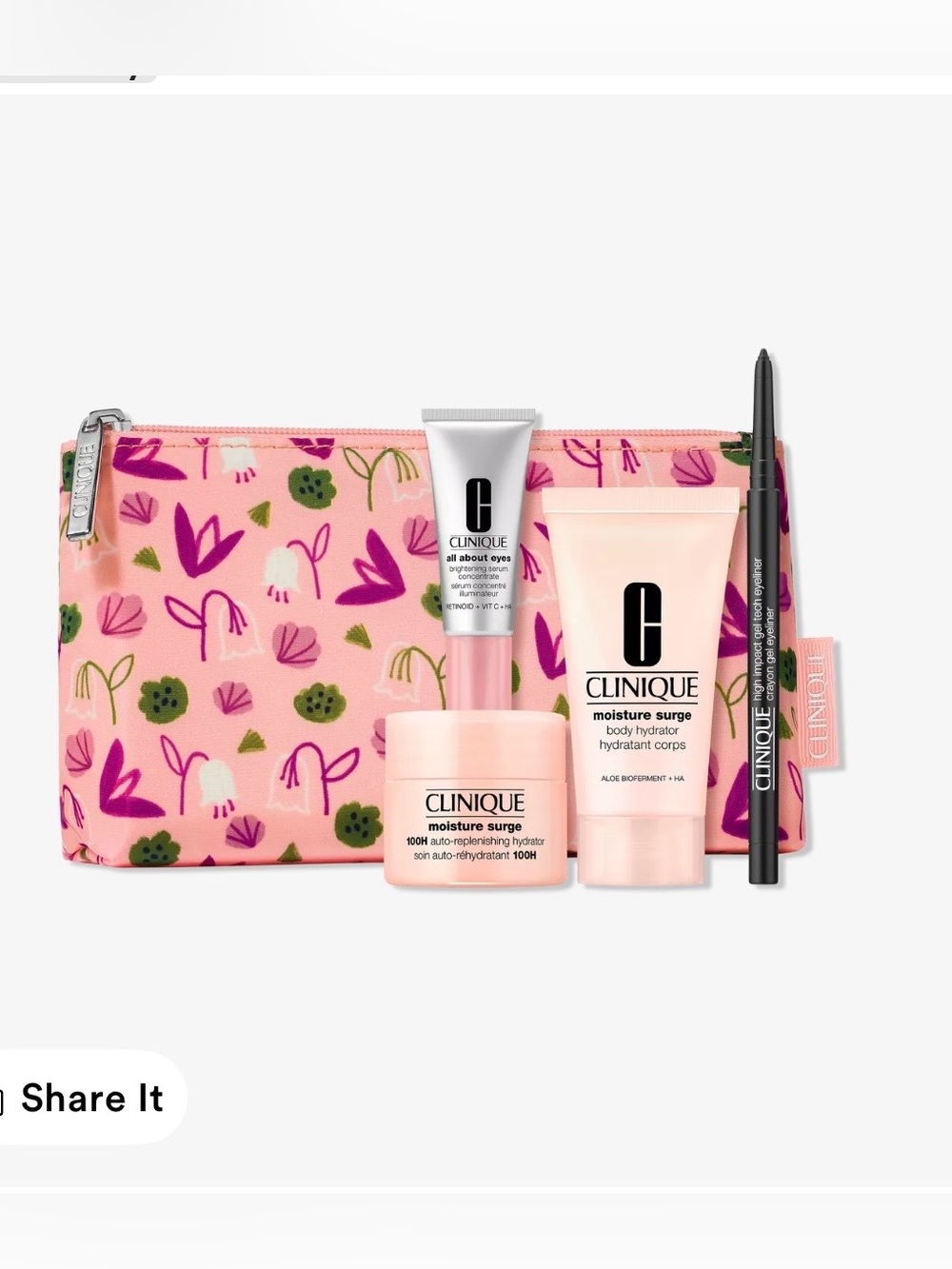 CLINIQUE Travel Bundle - Moisture Surge Hydrators, Eye Serum, Gel Eyeliner + Bag